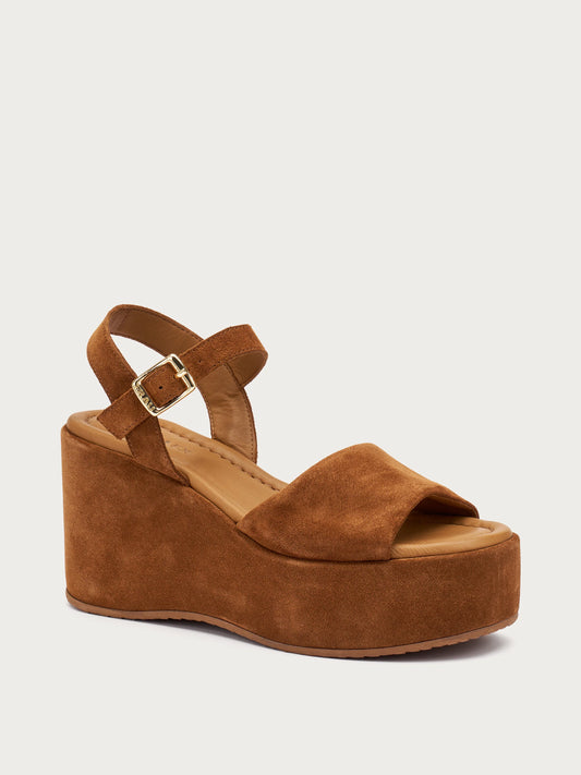 Sandalo zeppa velour bruciato