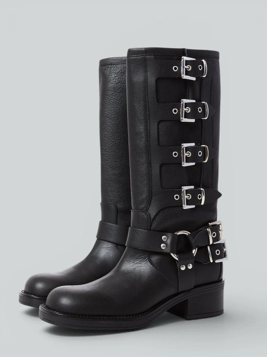 Biker con fibbie pelle nero