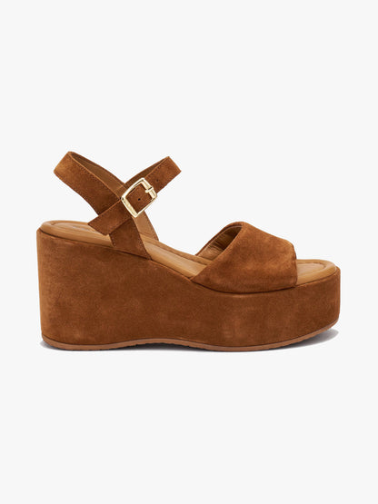 Sandalo zeppa velour bruciato