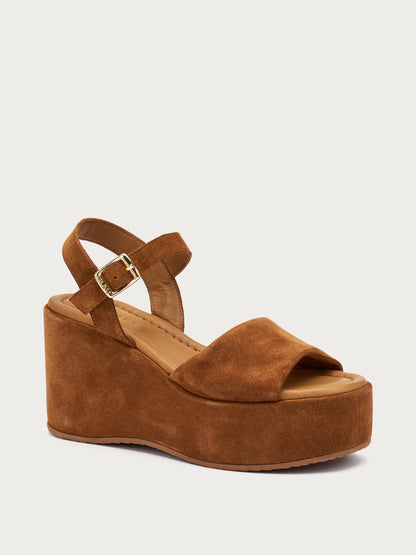 Sandalo zeppa velour bruciato
