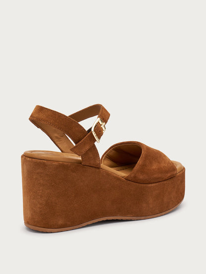 Sandalo zeppa velour bruciato