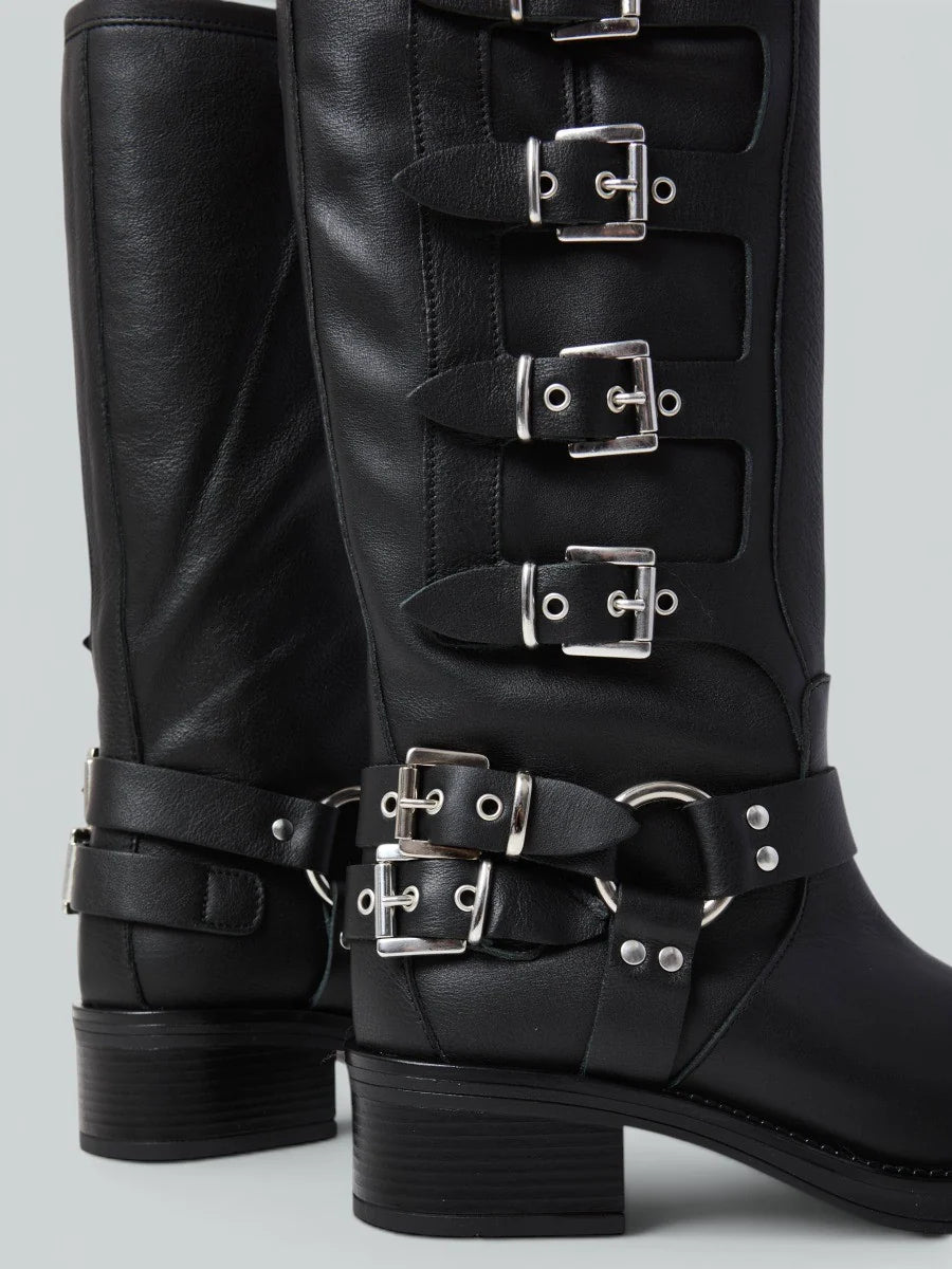 Biker con fibbie pelle nero