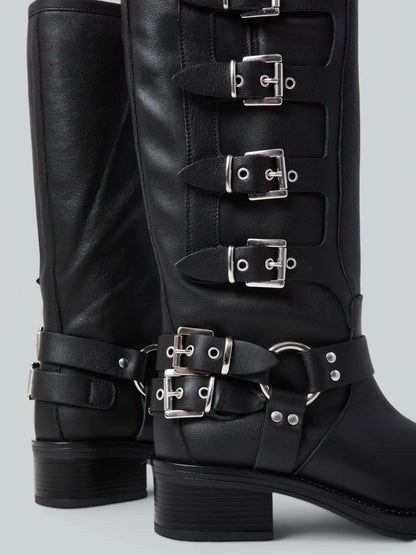 Biker con fibbie pelle nero