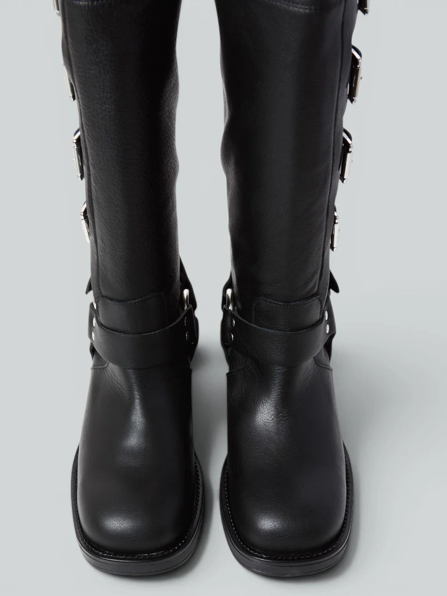 Biker con fibbie pelle nero