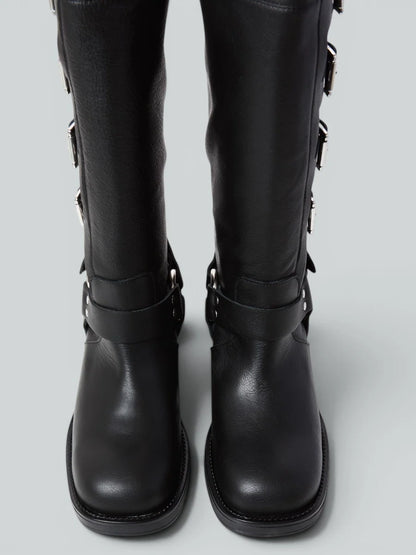 Biker con fibbie pelle nero